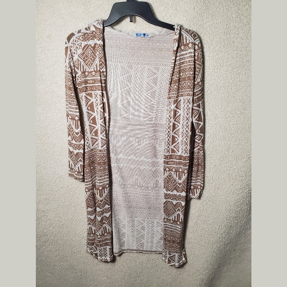 Aztec hooded long sweater jacket